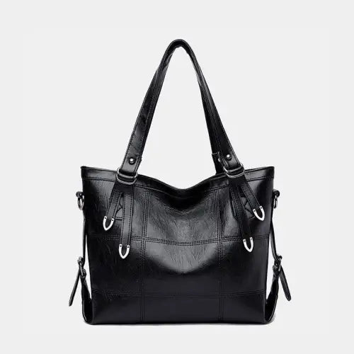 Stylish Black Leather Medium Handbag Black One Size