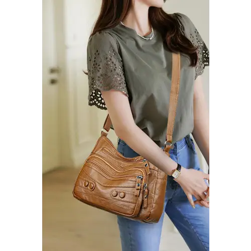 Stylish Brown Leather Adjustable Strap Shoulder Bag