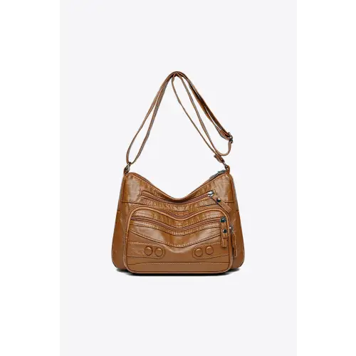 Stylish Brown Leather Adjustable Strap Shoulder Bag Caramel One Size