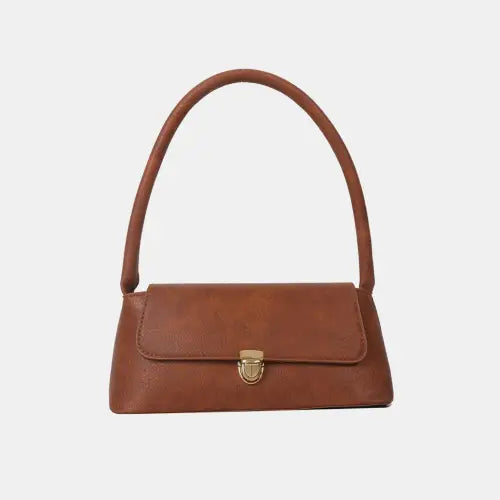 Stylish Brown Leather Shoulder Bag with Elegant Gold Clasp Caramel One Size