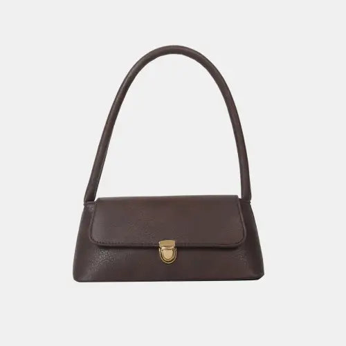 Stylish Brown Leather Shoulder Bag with Elegant Gold Clasp