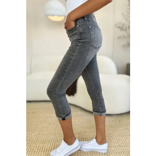 Button Fly Cuffed Capris