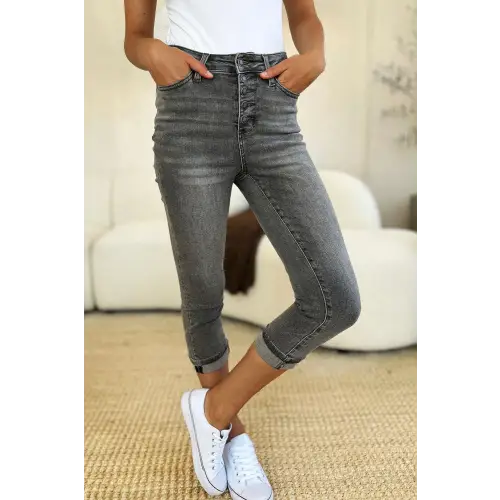 Button Fly Cuffed Capris