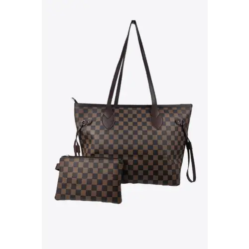 Stylish Checkered PVC Two-Piece Bag Set for Trendy Shoppers Chestnut One Size