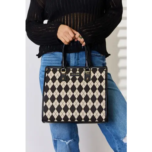 Argyle Leather Tote Bag Black One Size