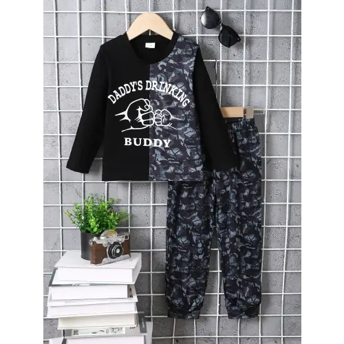 Stylish Fist Bump Graphic Outfit for Kids Black