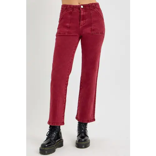 Patch Pockets Jeans Wine