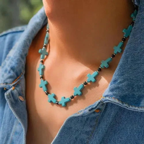 Turquoise Cross Hip Hop Versatile Necklace