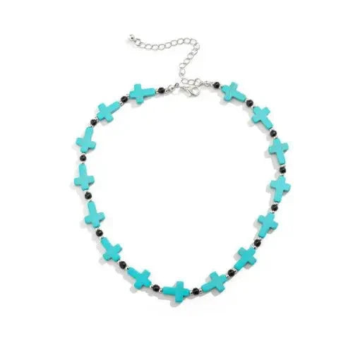 Turquoise Cross Hip Hop Versatile Necklace