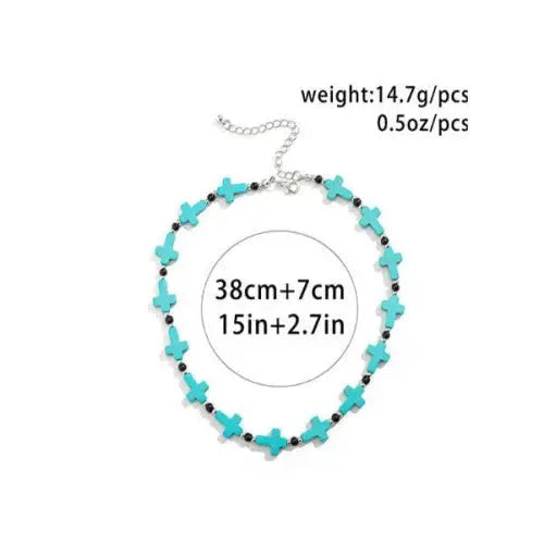 Turquoise Cross Hip Hop Versatile Necklace