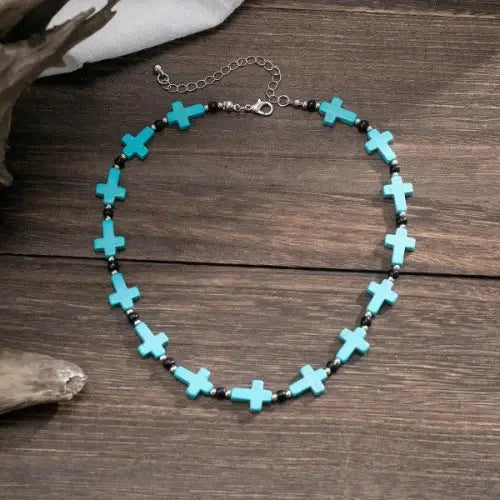 Turquoise Cross Hip Hop Versatile Necklace