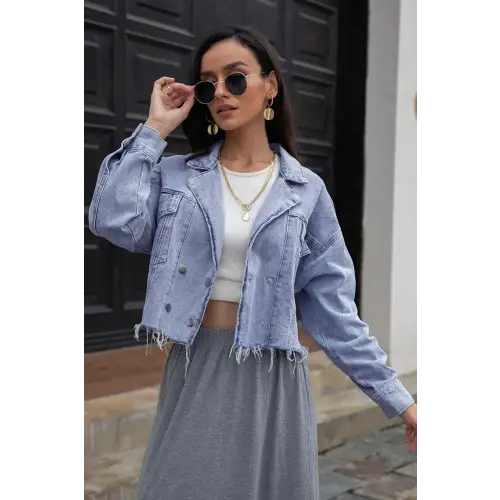 Stylish Lapel Collar Long Sleeve Denim Jacket Light
