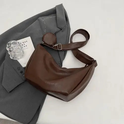 Stylish Leather Crossbody Bag with Earbud Case and Small Purse