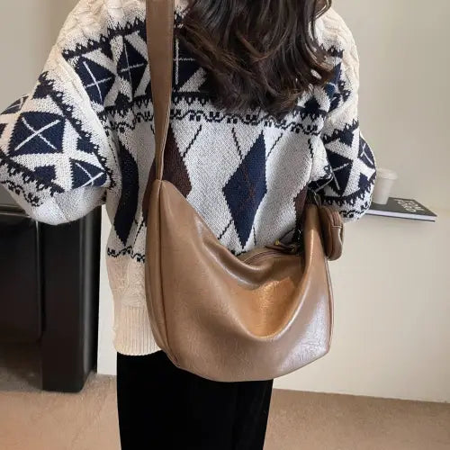 Stylish Leather Crossbody Bag with Earbud Case and Small Purse