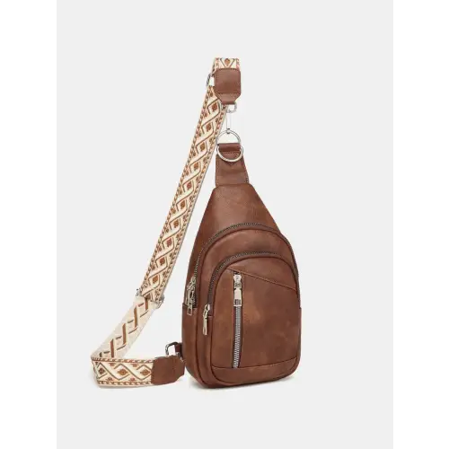 Stylish Leather Crossbody Bag with Two Detachable Straps Brown One Size