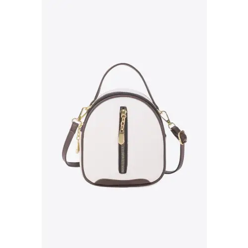 Stylish Leather Handbag Zips Up Fashion in White and Brown White One Size