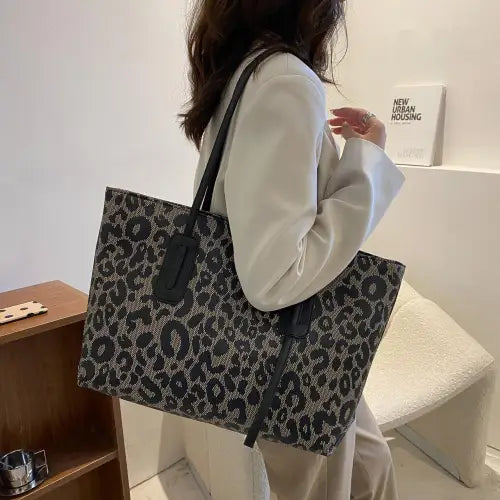 Stylish Leather Leopard Tote Bag for Fashion-Forward Shoppers Black One Size