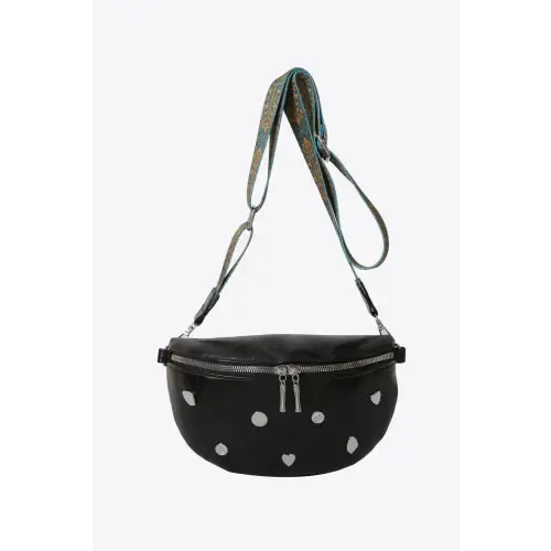 Stylish Leather Sling Bag with Unique Patterned Strap Black One Size
