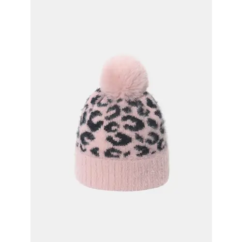 Excellent Leopard Pompom Hat Blush Pink One Size