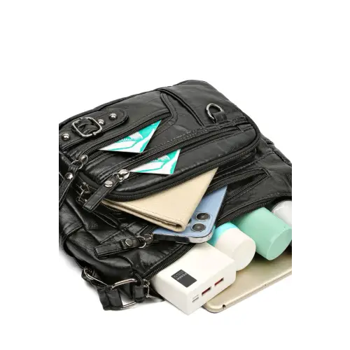 Stylish Maroon Multi-Pocket PU Leather Crossbody Bag