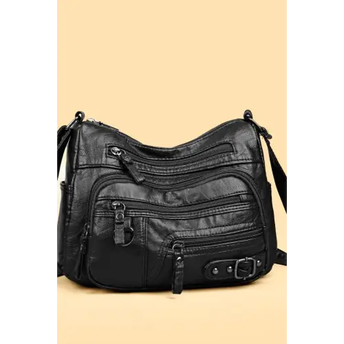 Stylish Maroon Multi-Pocket PU Leather Crossbody Bag