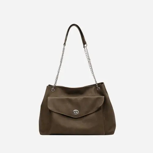 Stylish Olive Green Leather Shoulder Bag Olive Brown One Size