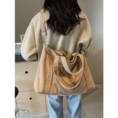 Stylish Pink Corduroy Solid Large Tote Bag for Everyday Adventures