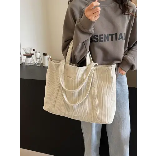 Stylish Pink Corduroy Solid Large Tote Bag for Everyday Adventures