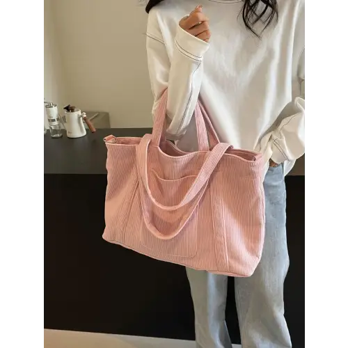 Stylish Pink Corduroy Solid Large Tote Bag for Everyday Adventures