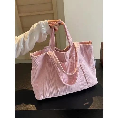 Stylish Pink Corduroy Solid Large Tote Bag for Everyday Adventures