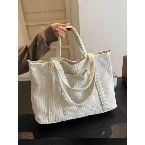 Stylish Pink Corduroy Solid Large Tote Bag for Everyday Adventures