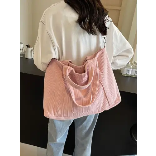 Stylish Pink Corduroy Solid Large Tote Bag for Everyday Adventures