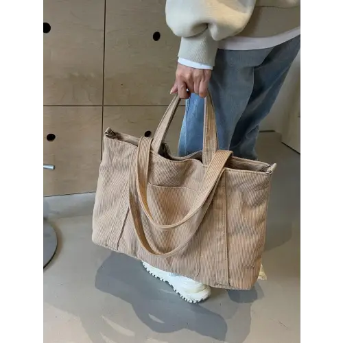 Stylish Pink Corduroy Solid Large Tote Bag for Everyday Adventures