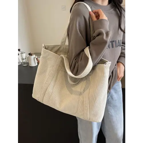 Stylish Pink Corduroy Solid Large Tote Bag for Everyday Adventures