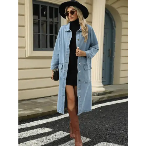 Pocketed Denim Jacket Light Blue