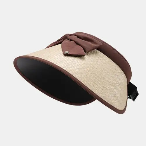 Polyester Sun Hat Elegant Bow Accent Brown One Size