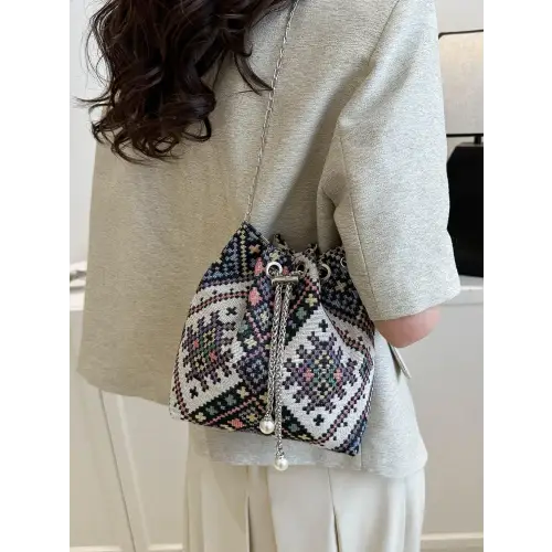 Stylish Printed Chain Bucket Bag