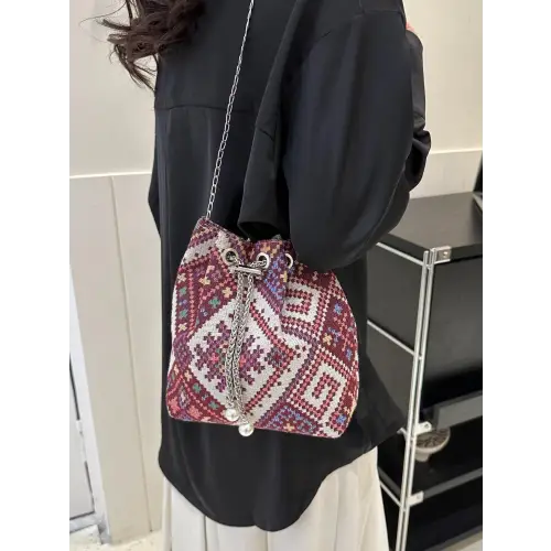 Stylish Printed Chain Bucket Bag