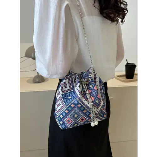 Stylish Printed Chain Bucket Bag
