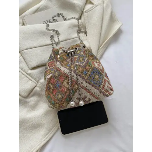 Stylish Printed Chain Bucket Bag