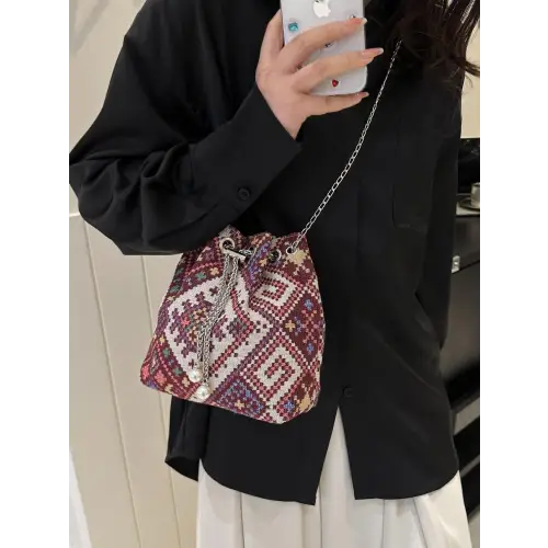 Stylish Printed Chain Bucket Bag