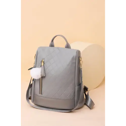 Stylish Pum-Pum Zipper Backpack with Playful Pompom Accent