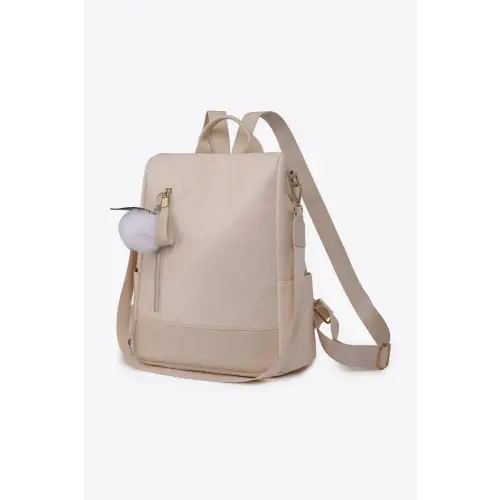 Stylish Pum-Pum Zipper Backpack with Playful Pompom Accent
