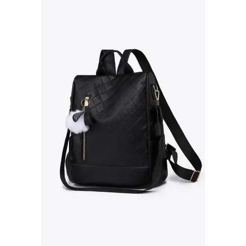 Stylish Pum-Pum Zipper Backpack with Playful Pompom Accent