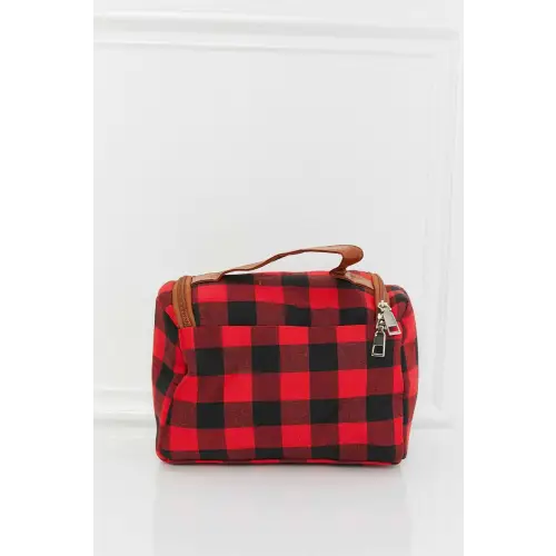 Stylish Red Plaid Printed Makeup Bag for On-the-Go Glamour