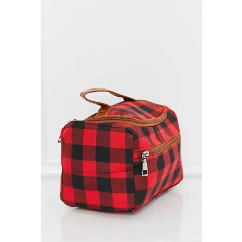 Stylish Red Plaid Printed Makeup Bag for On-the-Go Glamour