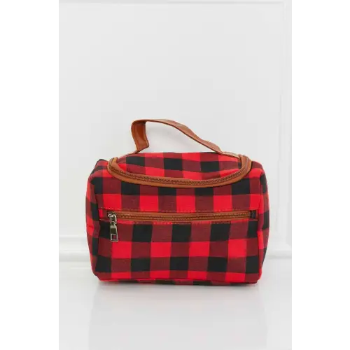 Stylish Red Plaid Printed Makeup Bag for On-the-Go Glamour