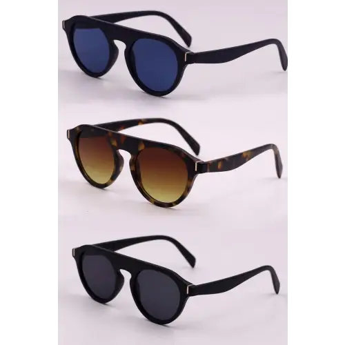 Stylish Round Polycarbonate Rim Sunglasses Royal Blue Camel Dusty Blue One Size
