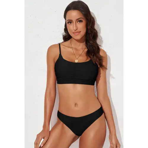 Stylish Scoop Neck Sleeveless Swim Set for Summer Fun Black
