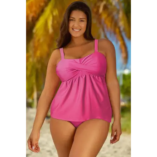 Stylish Size Adjustable Strap Tankini Set for Beach-Ready Confidence Hot Pink